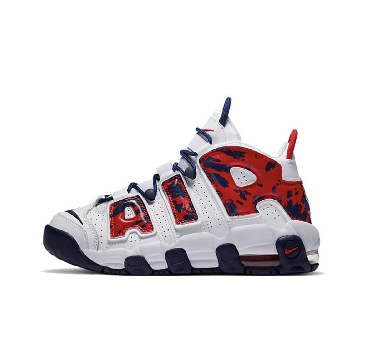 Nike Air More Uptempo Branco Azul Vermelho Camuflado (GS)